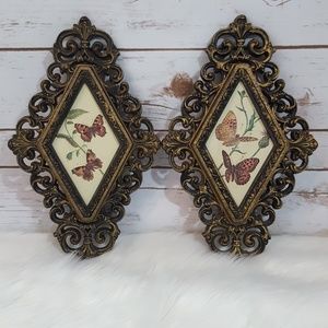 Vtg Plastic Ornate Frames Butterflies Wall Art